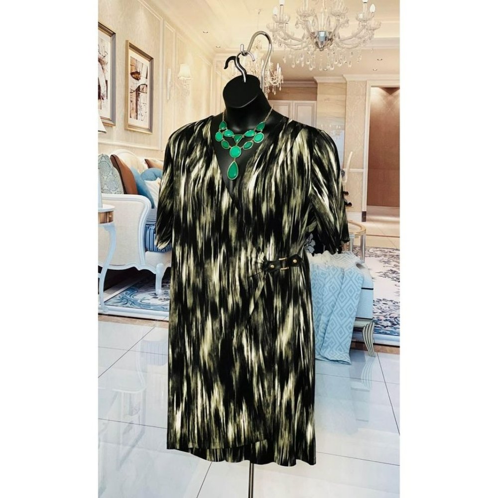 CONNECTED Green/Black Dress/Long Shirt Top! Size 14W! Stretchable! Half Sleeve!